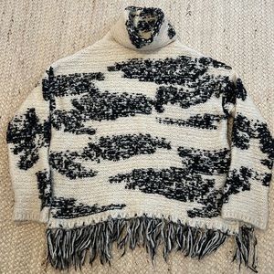 Zara oversized turtleneck sweater with fringe